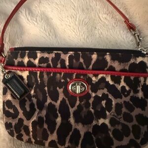 Coach Brown and Red Leopard Print Wristlet